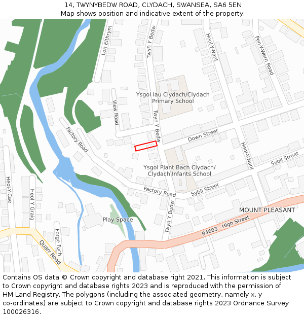 14, TWYNYBEDW ROAD, CLYDACH, SWANSEA, SA6 5EN: Location map and indicative extent of plot