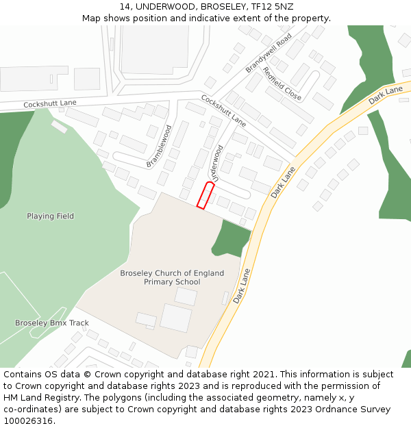 14, UNDERWOOD, BROSELEY, TF12 5NZ: Location map and indicative extent of plot