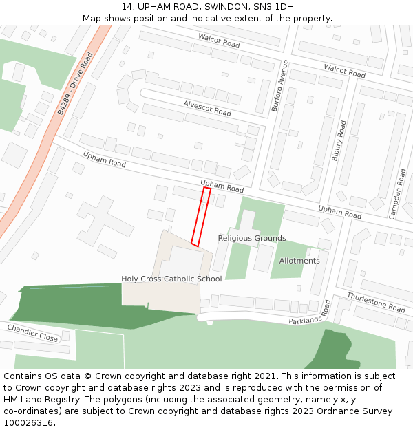 14, UPHAM ROAD, SWINDON, SN3 1DH: Location map and indicative extent of plot