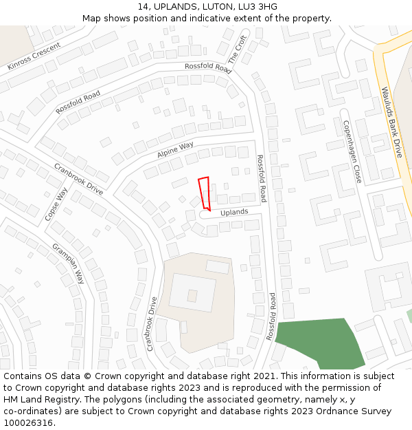 14, UPLANDS, LUTON, LU3 3HG: Location map and indicative extent of plot