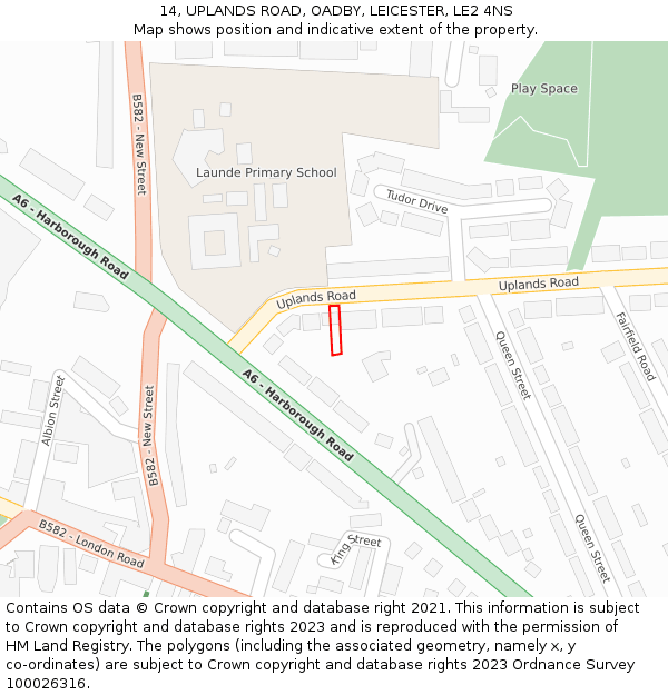 14, UPLANDS ROAD, OADBY, LEICESTER, LE2 4NS: Location map and indicative extent of plot