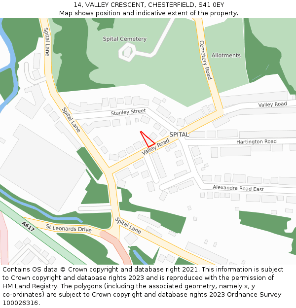 14, VALLEY CRESCENT, CHESTERFIELD, S41 0EY: Location map and indicative extent of plot