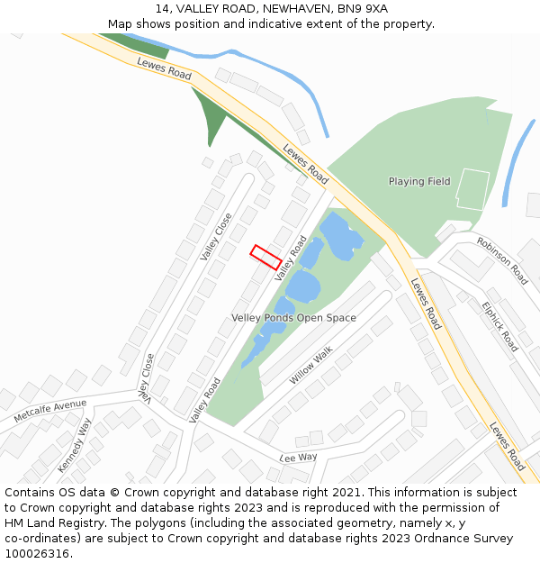 14, VALLEY ROAD, NEWHAVEN, BN9 9XA: Location map and indicative extent of plot