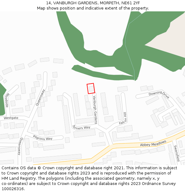 14, VANBURGH GARDENS, MORPETH, NE61 2YF: Location map and indicative extent of plot