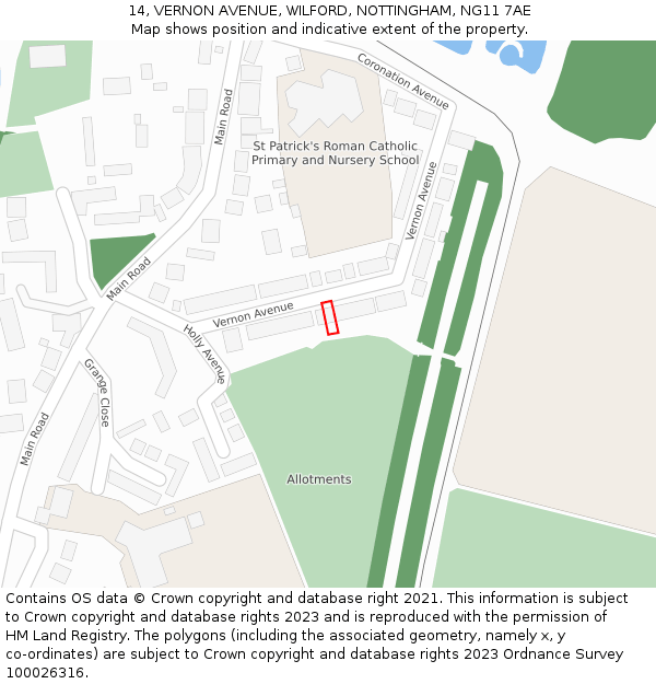 14, VERNON AVENUE, WILFORD, NOTTINGHAM, NG11 7AE: Location map and indicative extent of plot