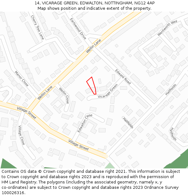 14, VICARAGE GREEN, EDWALTON, NOTTINGHAM, NG12 4AP: Location map and indicative extent of plot