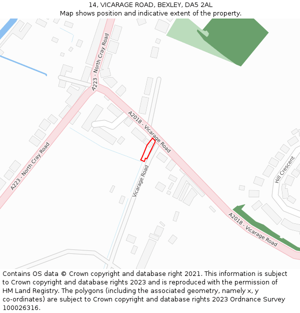 14, VICARAGE ROAD, BEXLEY, DA5 2AL: Location map and indicative extent of plot