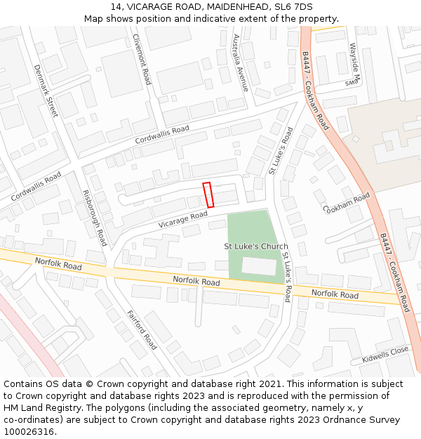 14, VICARAGE ROAD, MAIDENHEAD, SL6 7DS: Location map and indicative extent of plot