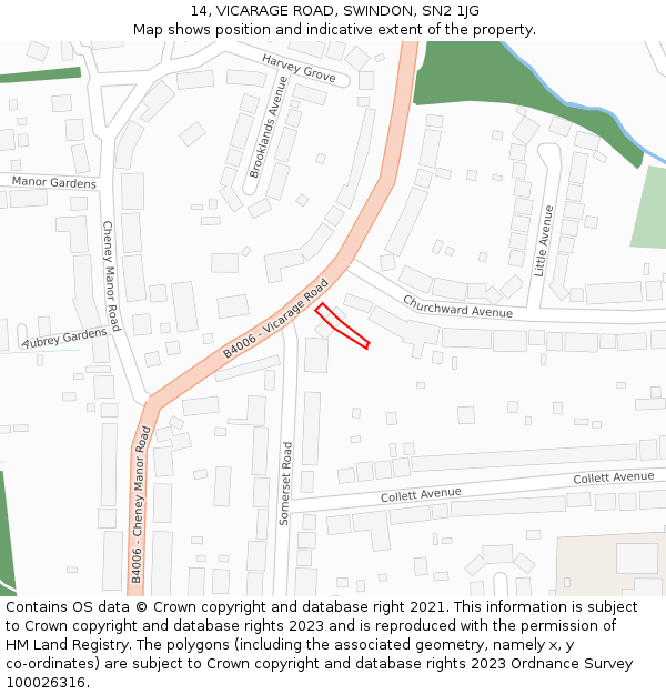 14, VICARAGE ROAD, SWINDON, SN2 1JG: Location map and indicative extent of plot