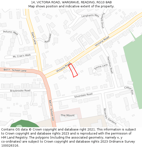 14, VICTORIA ROAD, WARGRAVE, READING, RG10 8AB: Location map and indicative extent of plot