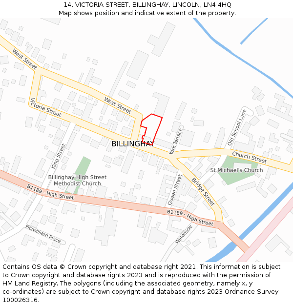 14, VICTORIA STREET, BILLINGHAY, LINCOLN, LN4 4HQ: Location map and indicative extent of plot