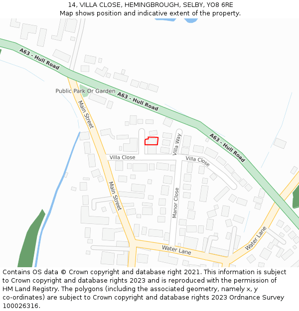 14, VILLA CLOSE, HEMINGBROUGH, SELBY, YO8 6RE: Location map and indicative extent of plot