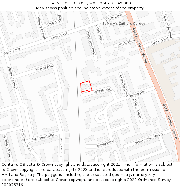 14, VILLAGE CLOSE, WALLASEY, CH45 3PB: Location map and indicative extent of plot