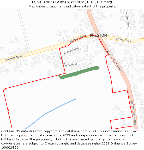 14, VILLAGE FARM ROAD, PRESTON, HULL, HU12 8QH: Location map and indicative extent of plot