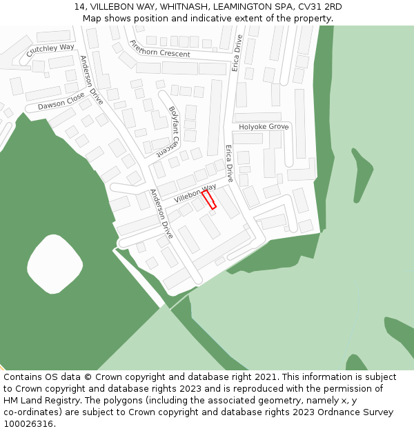 14, VILLEBON WAY, WHITNASH, LEAMINGTON SPA, CV31 2RD: Location map and indicative extent of plot