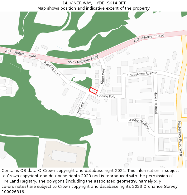 14, VINER WAY, HYDE, SK14 3ET: Location map and indicative extent of plot