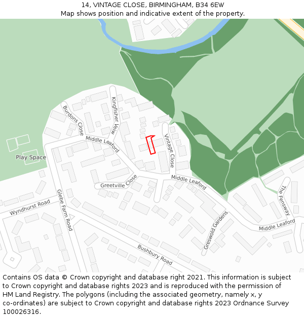 14, VINTAGE CLOSE, BIRMINGHAM, B34 6EW: Location map and indicative extent of plot