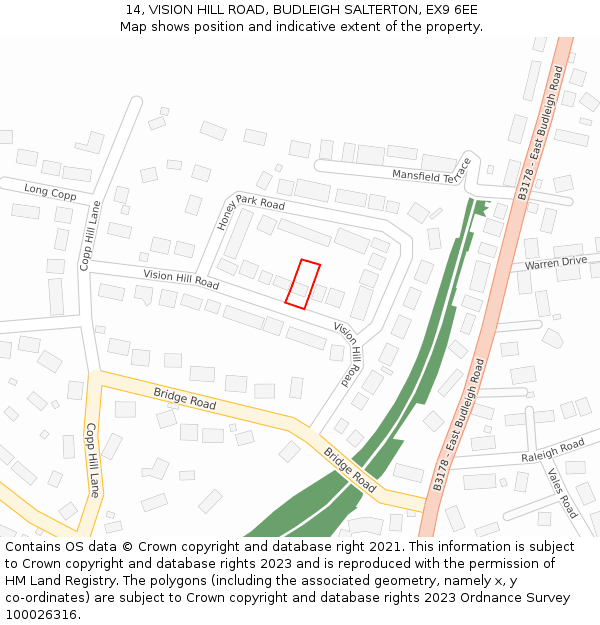 14, VISION HILL ROAD, BUDLEIGH SALTERTON, EX9 6EE: Location map and indicative extent of plot