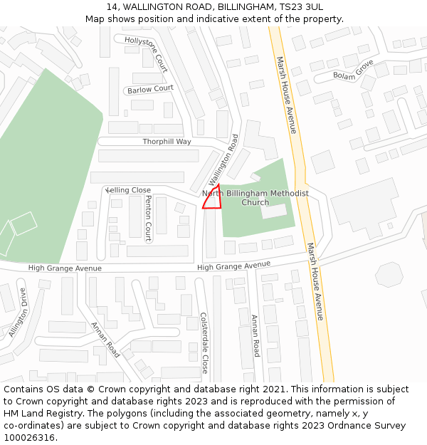 14, WALLINGTON ROAD, BILLINGHAM, TS23 3UL: Location map and indicative extent of plot