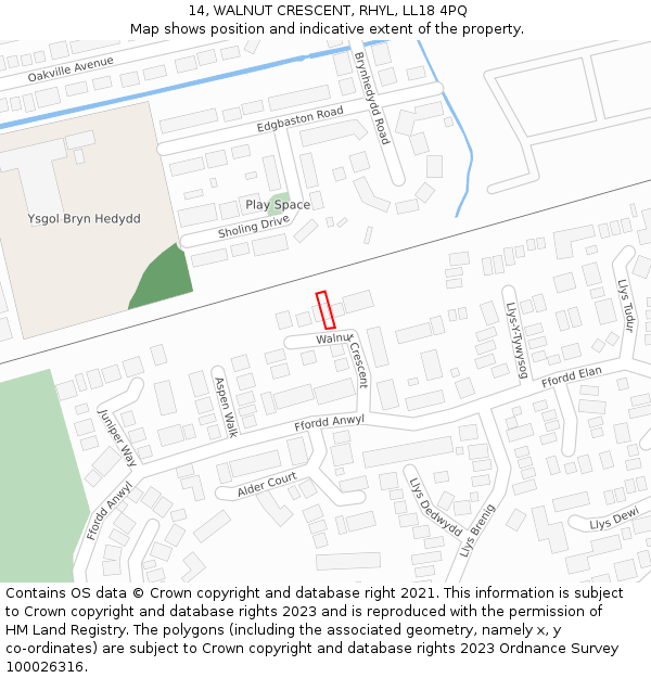 14, WALNUT CRESCENT, RHYL, LL18 4PQ: Location map and indicative extent of plot