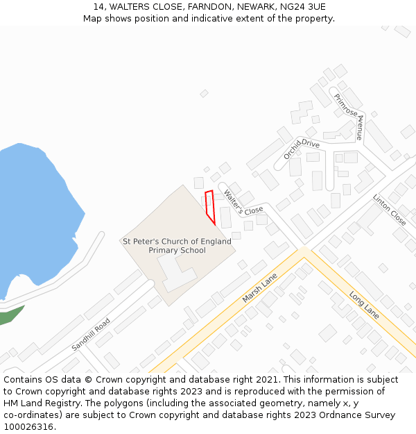 14, WALTERS CLOSE, FARNDON, NEWARK, NG24 3UE: Location map and indicative extent of plot