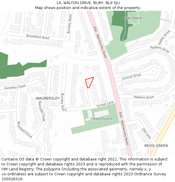 14, WALTON DRIVE, BURY, BL9 5JU: Location map and indicative extent of plot