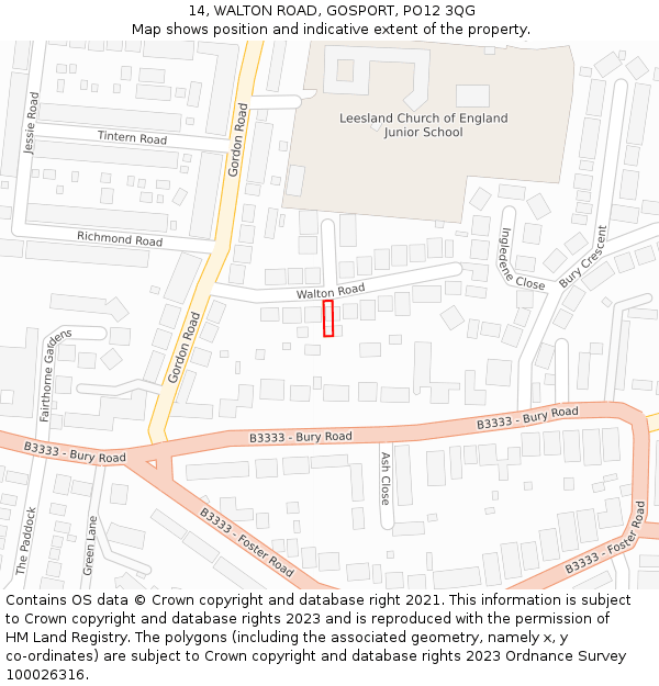 14, WALTON ROAD, GOSPORT, PO12 3QG: Location map and indicative extent of plot
