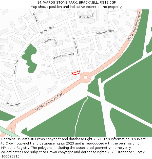 14, WARDS STONE PARK, BRACKNELL, RG12 0GF: Location map and indicative extent of plot