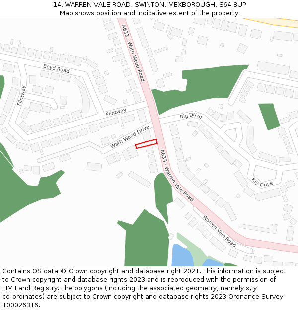 14, WARREN VALE ROAD, SWINTON, MEXBOROUGH, S64 8UP: Location map and indicative extent of plot