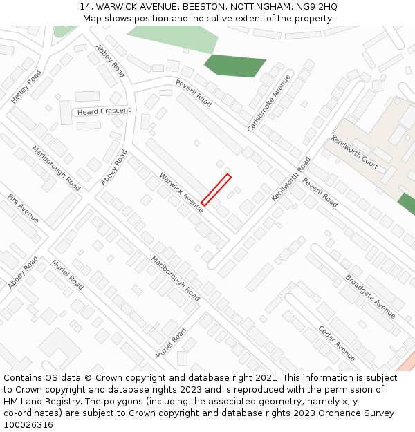 14, WARWICK AVENUE, BEESTON, NOTTINGHAM, NG9 2HQ: Location map and indicative extent of plot