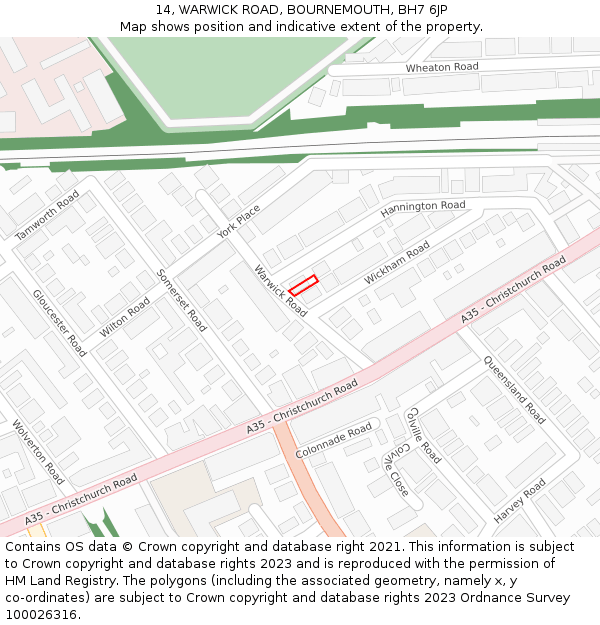 14, WARWICK ROAD, BOURNEMOUTH, BH7 6JP: Location map and indicative extent of plot