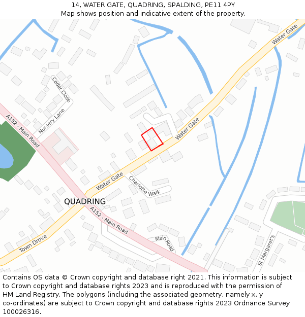 14, WATER GATE, QUADRING, SPALDING, PE11 4PY: Location map and indicative extent of plot