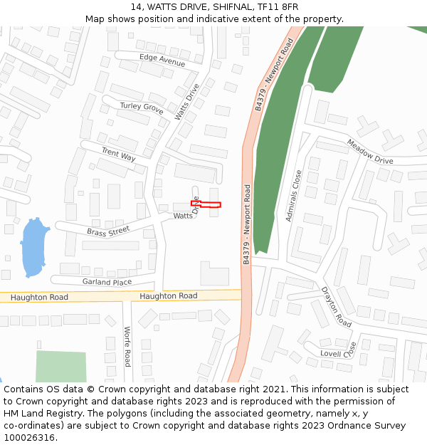 14, WATTS DRIVE, SHIFNAL, TF11 8FR: Location map and indicative extent of plot