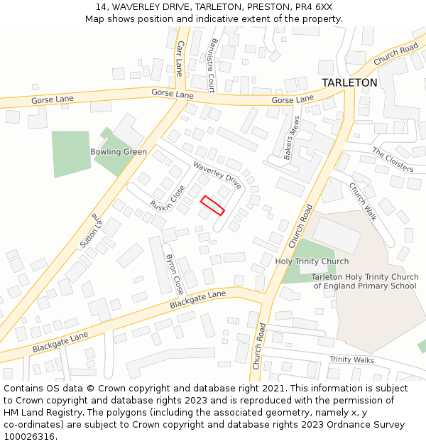 14, WAVERLEY DRIVE, TARLETON, PRESTON, PR4 6XX: Location map and indicative extent of plot