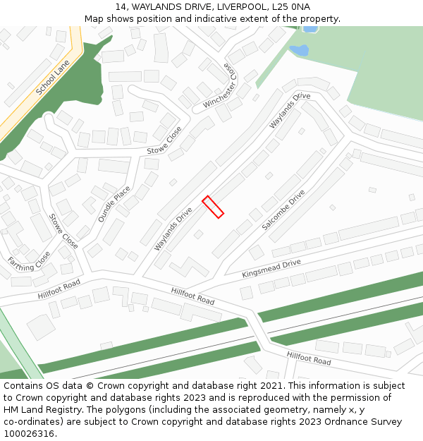 14, WAYLANDS DRIVE, LIVERPOOL, L25 0NA: Location map and indicative extent of plot