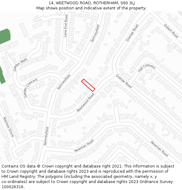 14, WEETWOOD ROAD, ROTHERHAM, S60 3LJ: Location map and indicative extent of plot