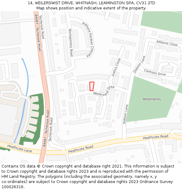 14, WEILERSWIST DRIVE, WHITNASH, LEAMINGTON SPA, CV31 2TD: Location map and indicative extent of plot