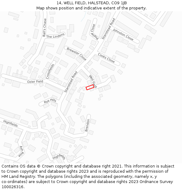 14, WELL FIELD, HALSTEAD, CO9 1JB: Location map and indicative extent of plot