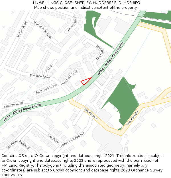 14, WELL INGS CLOSE, SHEPLEY, HUDDERSFIELD, HD8 8FG: Location map and indicative extent of plot