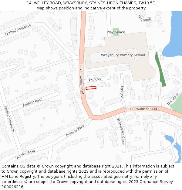 14, WELLEY ROAD, WRAYSBURY, STAINES-UPON-THAMES, TW19 5DJ: Location map and indicative extent of plot