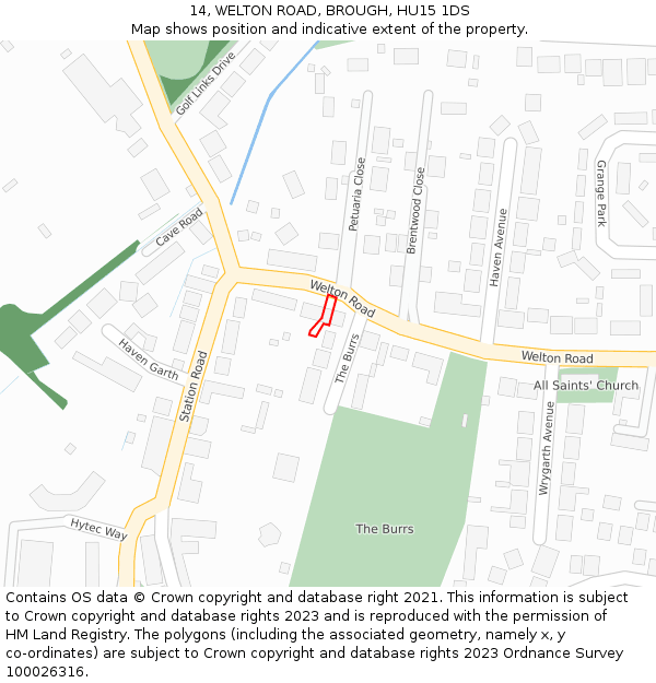 14, WELTON ROAD, BROUGH, HU15 1DS: Location map and indicative extent of plot