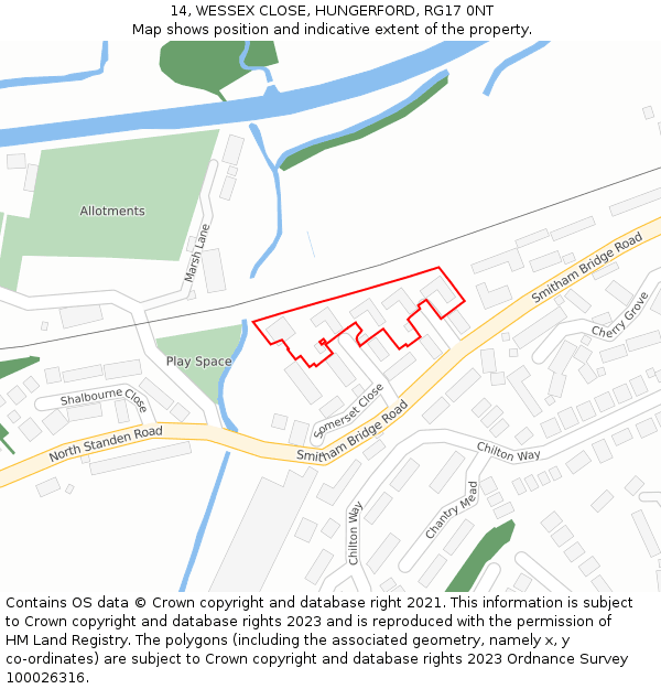 14, WESSEX CLOSE, HUNGERFORD, RG17 0NT: Location map and indicative extent of plot