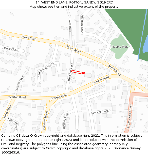 14, WEST END LANE, POTTON, SANDY, SG19 2RD: Location map and indicative extent of plot