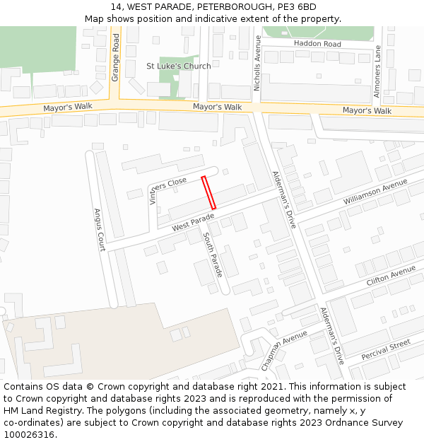 14, WEST PARADE, PETERBOROUGH, PE3 6BD: Location map and indicative extent of plot