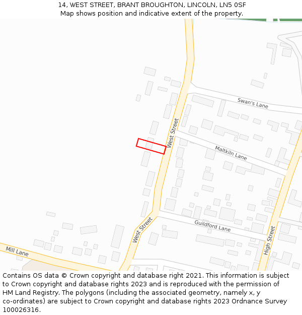 14, WEST STREET, BRANT BROUGHTON, LINCOLN, LN5 0SF: Location map and indicative extent of plot