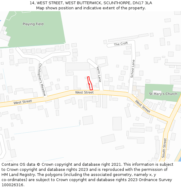 14, WEST STREET, WEST BUTTERWICK, SCUNTHORPE, DN17 3LA: Location map and indicative extent of plot