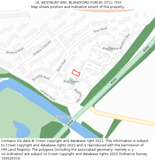 14, WESTBURY WAY, BLANDFORD FORUM, DT11 7DH: Location map and indicative extent of plot