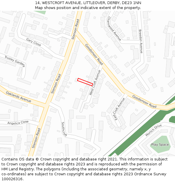 14, WESTCROFT AVENUE, LITTLEOVER, DERBY, DE23 1NN: Location map and indicative extent of plot