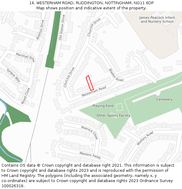 14, WESTERHAM ROAD, RUDDINGTON, NOTTINGHAM, NG11 6DP: Location map and indicative extent of plot