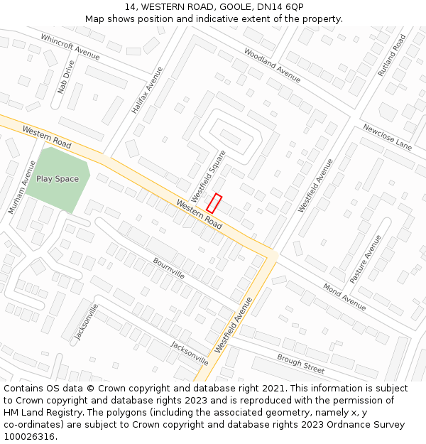 14, WESTERN ROAD, GOOLE, DN14 6QP: Location map and indicative extent of plot